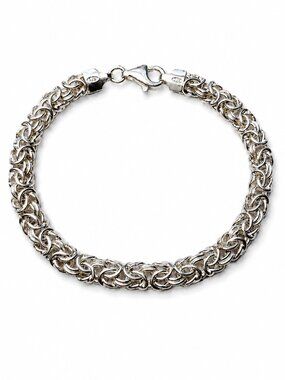 925 Sterling Silver Byzantine Link Chain Bracelet Lobster Clasp Italy 7” 8.6g